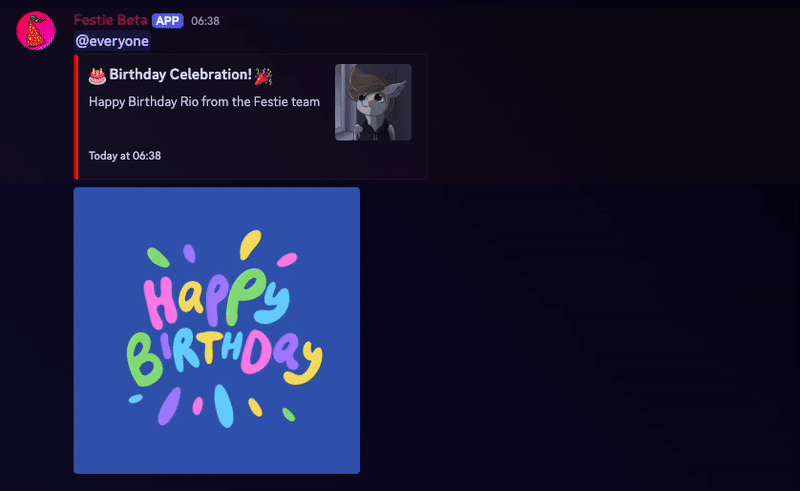 Festie Bot Celebrating a Birthday